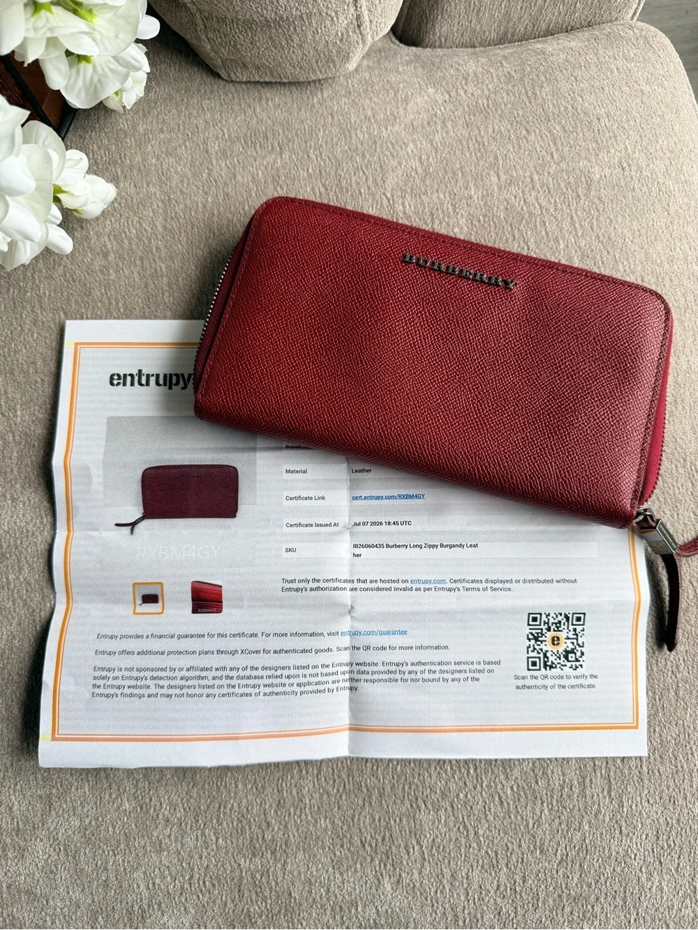Burberry Red Textured Zip-Around Large Organizer Wallet Authentic